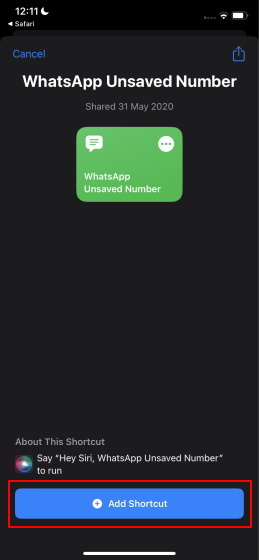 whatsapp సత్వరమార్గాన్ని జోడించండి